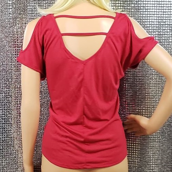 Red+Gold Studded Cutout Back Top Valentine's - Picture 4 of 5